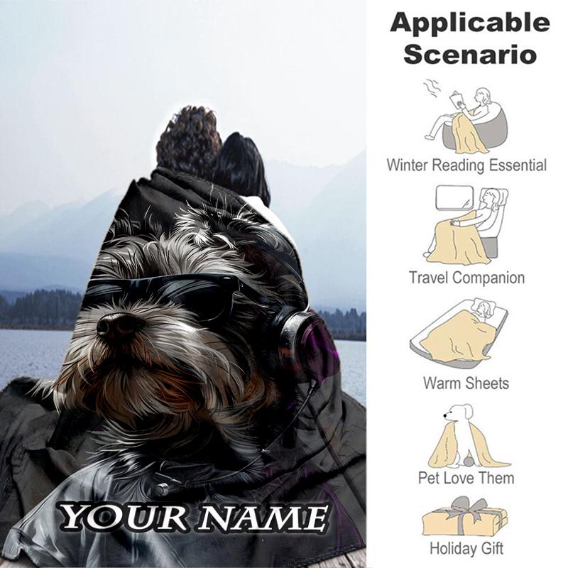 1PC Custom Name Musician Dog Style flannel blanket versatile, all-season throw suitable for the living room, bedroom, camping, travel, and gift