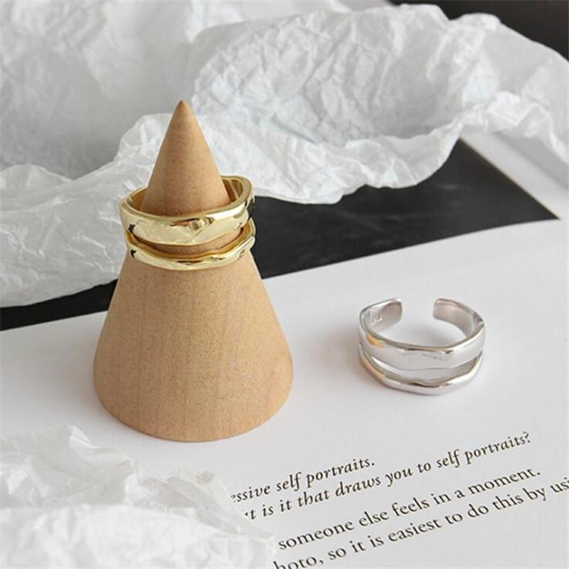 New Fresh Simple Irregular Double-layer Smooth Wave 925 Sterling Silver Jewelry Personality Geometric Opening Rings   R253