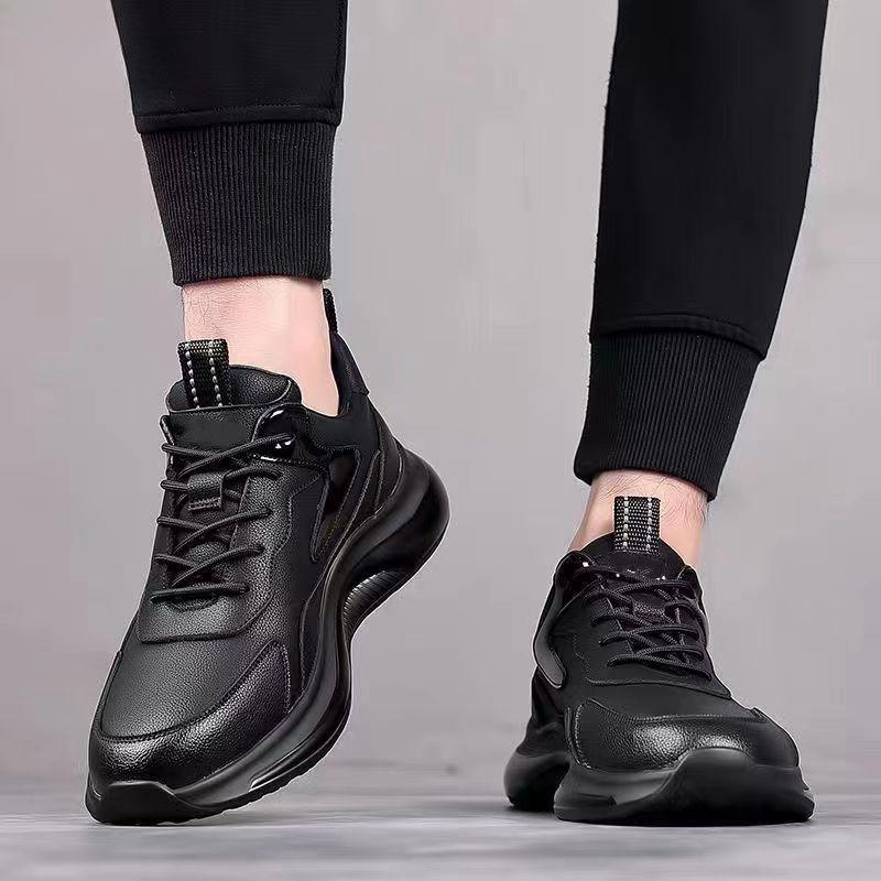 Men's shoes 2025 autumn new fashion leather casual running chef shoes soft leather running shoes men