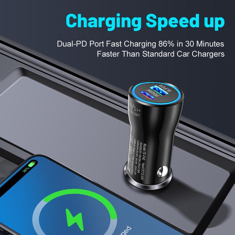 QC3.0 45W Car Charger USB Type C Dual Port Fast Charging Car Power Adapter Universal Phone For Samsung For iPhone Series ect.