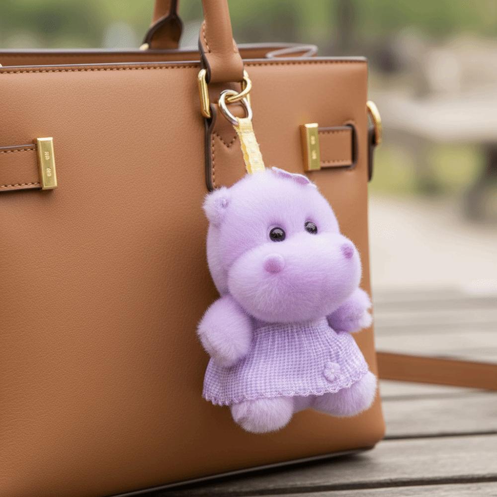 Stuffed Animal Hippos Plush Keychain Lifelike Purple Hippos Plush Toy Car Pendant