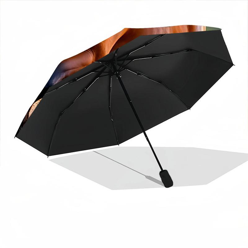 1pc Horse Water Reflection Automatic Folding Umbrella Portable Collapsible 8-Rib Umbrella for All Seasons, Casual Outdoor Accessory, B60
