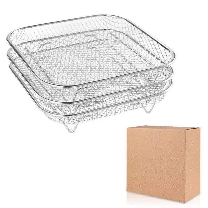 3-teiliges multifunktionales Edelstahl-Regalset: Heißluftfritteuse, Backen, Dämpfen, Braten, Dörren, Kühlen, Abtropfen.