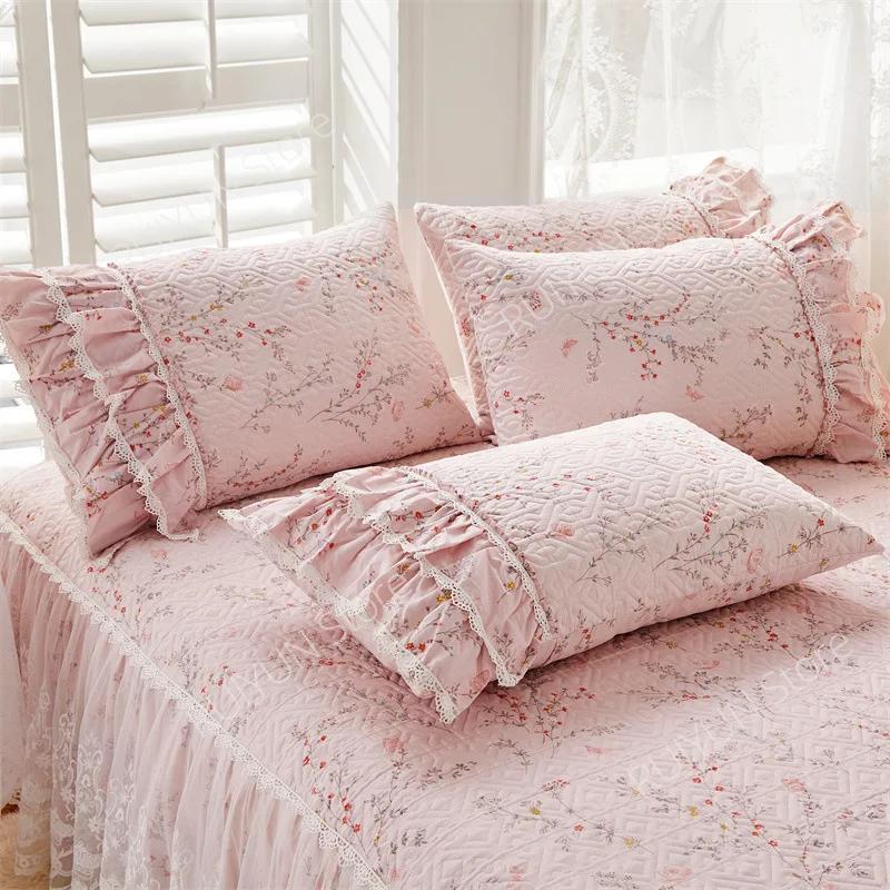 Flower Decorative Princess Lace Bed Skirt 100% Cotton-padded Thicken Bed Skirt Home Non-slip Mattress Cover Protector Bed Cover