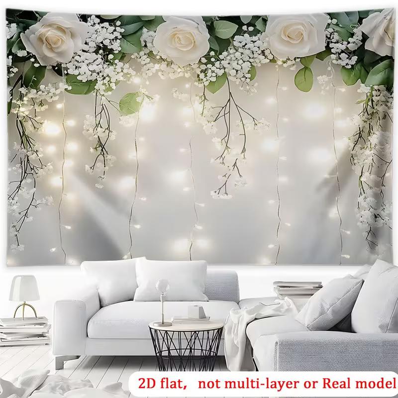 Sfondo Fotografia Elegante Rosa Bianca 2D con Verde Banner