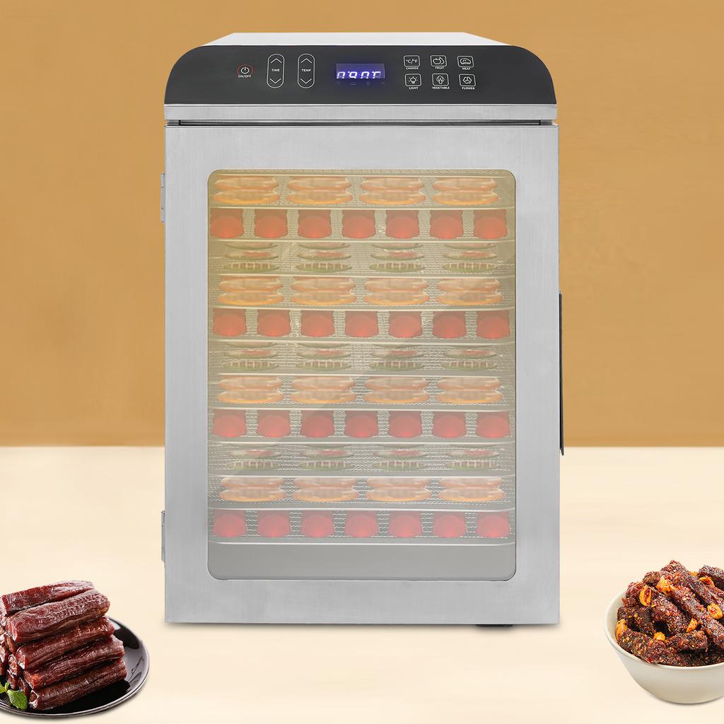 12-Trays Stainless Steel Food Dryer,Silver Rectangular Food Dehydrator Machine 42*31*46.5cm for Dry Nuts,Fruits