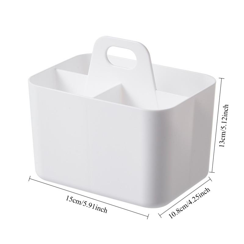 3-Compartment Desktop Storage Box with Handle, Portable Makeup Caddy Organizer for Countertop Skincare, Office Stationery Bin