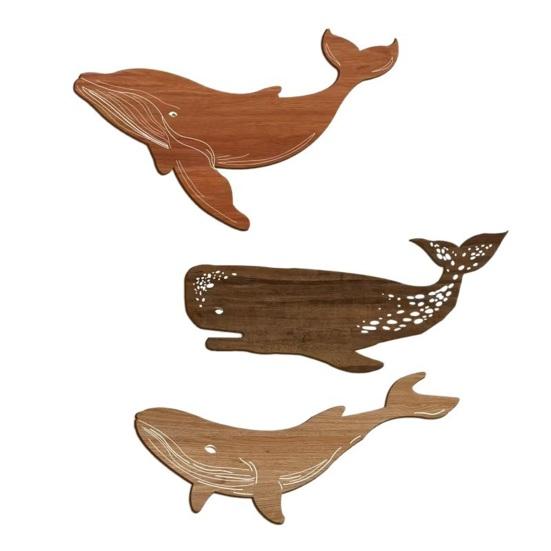 3 Pcs Wooden Whale Wall Art Nautical Whale Wall Decor Rustic Vintage Beach Ocean Wall Hanging Sculpture for Living Room Bathroom Bedroom Lake House