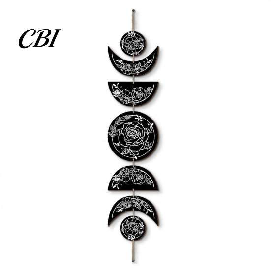 Wall Mounted Art Boho Decoration, Moon Phases Art, Minimalist Star Bohemian Hanging for Home Gothic Witchy Door Pediment Pediments Sign Room
