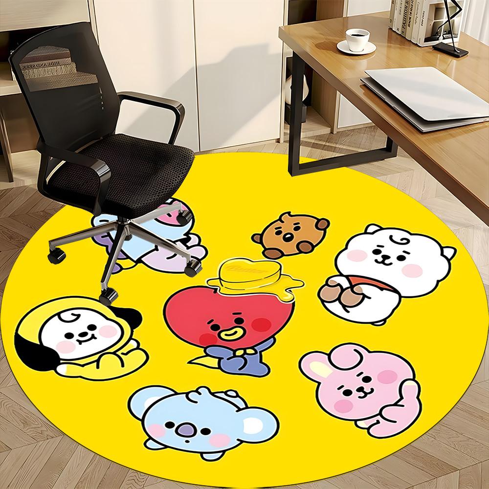 1pc BT21 Characters Carpet, Round Non-Slip Durable Large Size Office Carpet, Suitable for Office,yy250908005