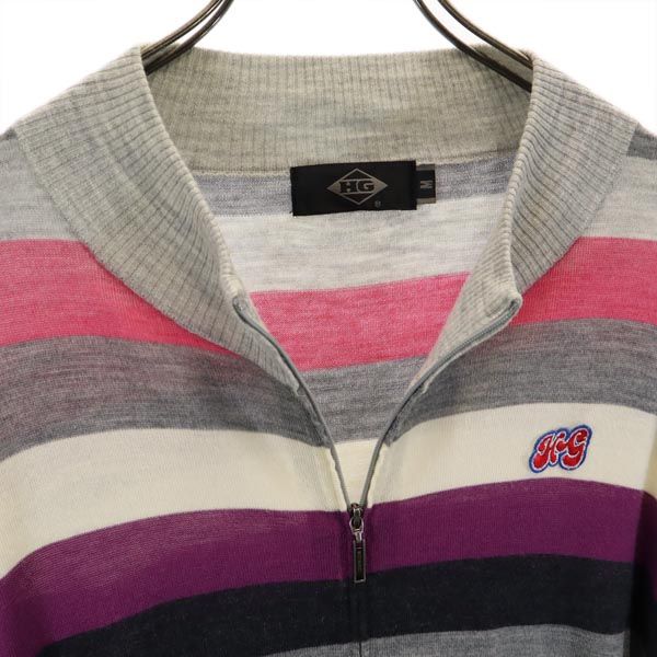 HG Border Pattern Long sleeve knit Zip hoodie M Men's Used