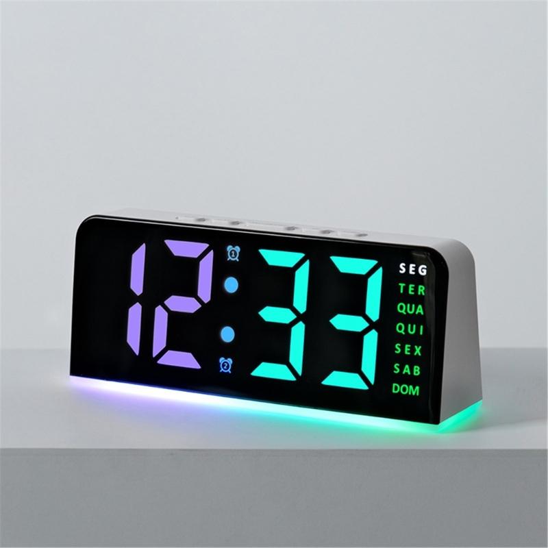 Color Changing Bedside Clock LED Time Week Date Display Quiet Night Light Brightness Adjustable Home Bedroom Accessory