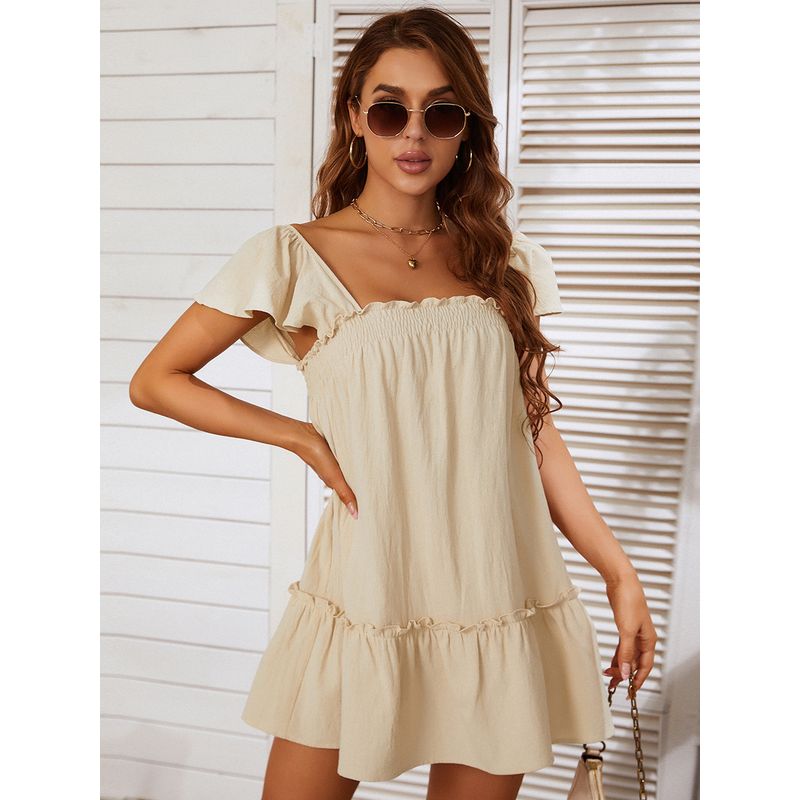 2022 Fashion Mid Waist Square Neck Bow Tie Dress Solid Color All-Matching Skirt