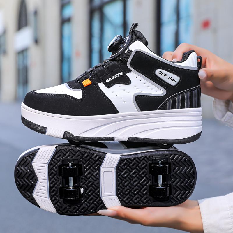 Boys Youth Roller Skates Shoes Removable Flat Shoes Four-Wheel Running Shoes for Kids - Roller Skating Shoes with Sport Buckle