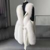 Women Winter Vest Coat Thick Fluffy Faux Fur Cozy Solid Color Sleeveless Button Closure Belt Decor Solid Color Windproof Faux