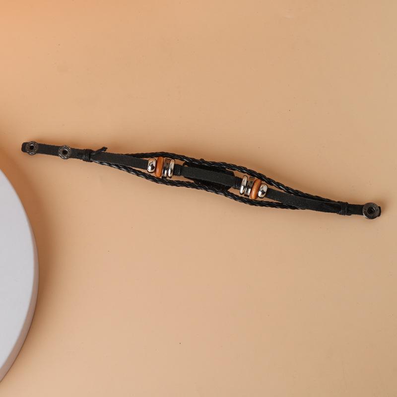 One Piece Straw Hat Luffy Skull Leather Bracelet - Retro Woven Bangle