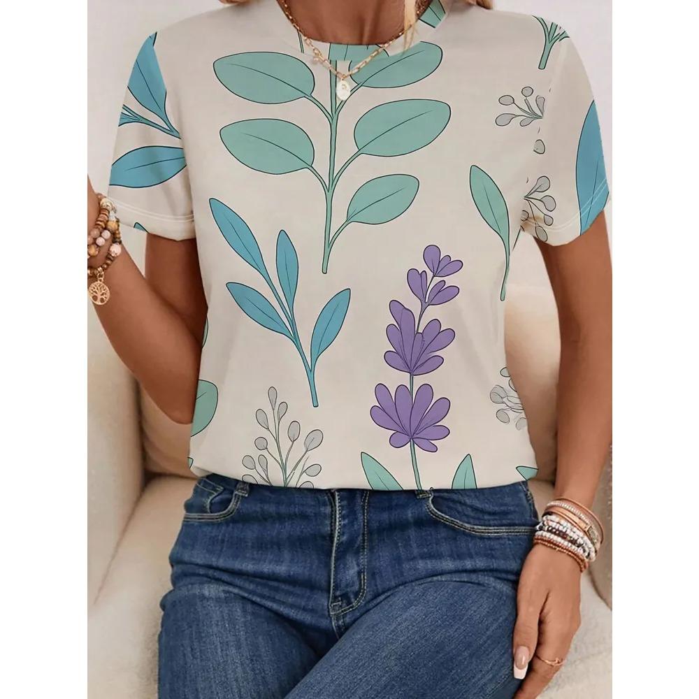 Creative Flower 3D Printed Short Sleeved T-shirt Fashionable Comfortable Soft Breathable Large Loose Womens T-shirt