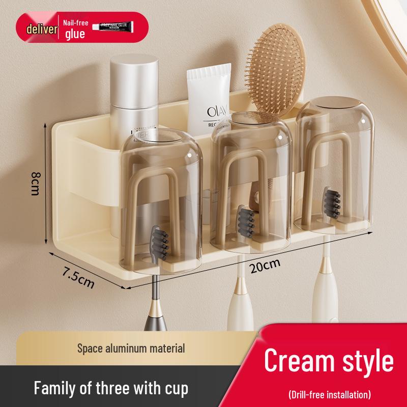 Wall-Mounted Electric Toothbrush & Mouthwash Cup Holder Set - No-Drill Installation