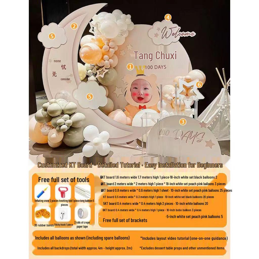 First Birthday & Hundred Days Celebration Backdrop with Balloons - Party Wall Decoration