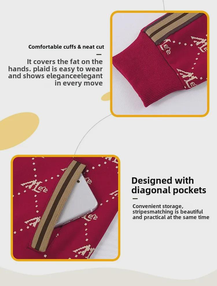 Podzimní 2023 Kontrastní barva Ležérní sportovní souprava pro ženy středního věku: Tištěná mikina a tepláky