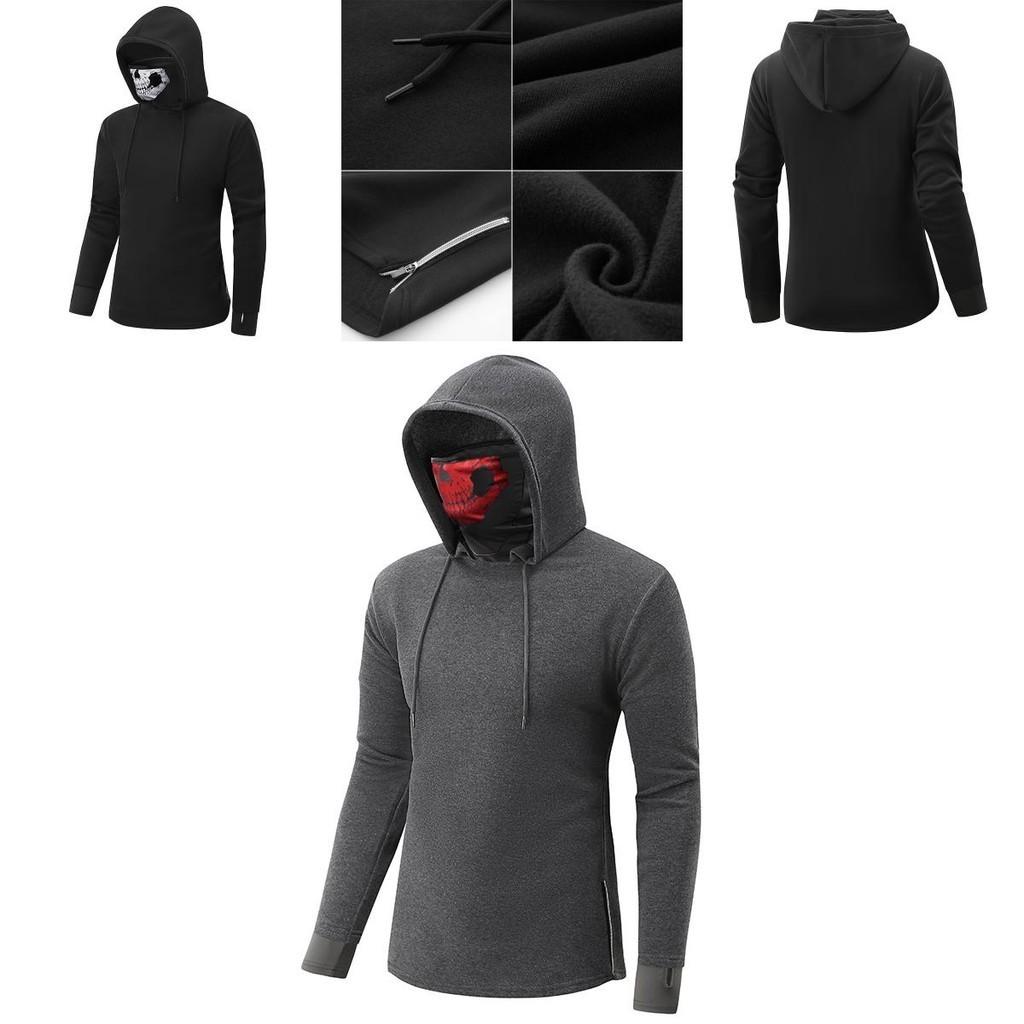 Men's Soft Cotton Blend Skull Hoodie Pullover Sweatshirt Costume Jumper In Gray