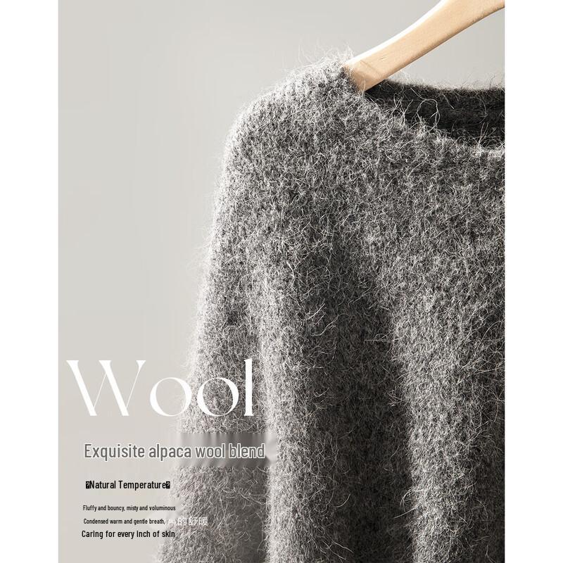 De Mana Women's Alpaca Blend Loose Fit Round Neck Sweater