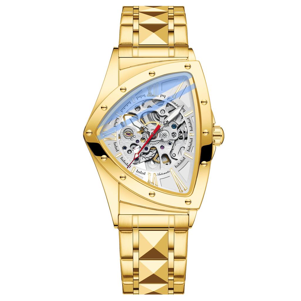 Automatic Man Watch Luxury Stainless Steel Triangle Dial Mechanical Wristwatches Skeleton Waterproof Luminous Watch
