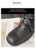 2025 Autumn/Winter Women's Retro British Mid-Calf Lace-Up Belt Buckle Martin Boots - Thick Sole, Height Increasing Western Style