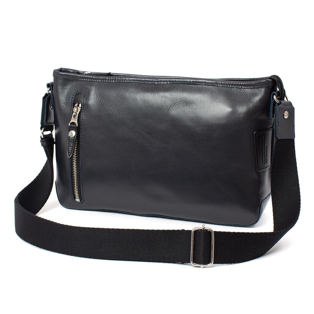 Sac à Bandoulière Double Cuir pour Hommes et Femmes, Bandoulière, Design Simple, Capacité Format B5, Cuir de Vachette, JPU-7465 (Marine)