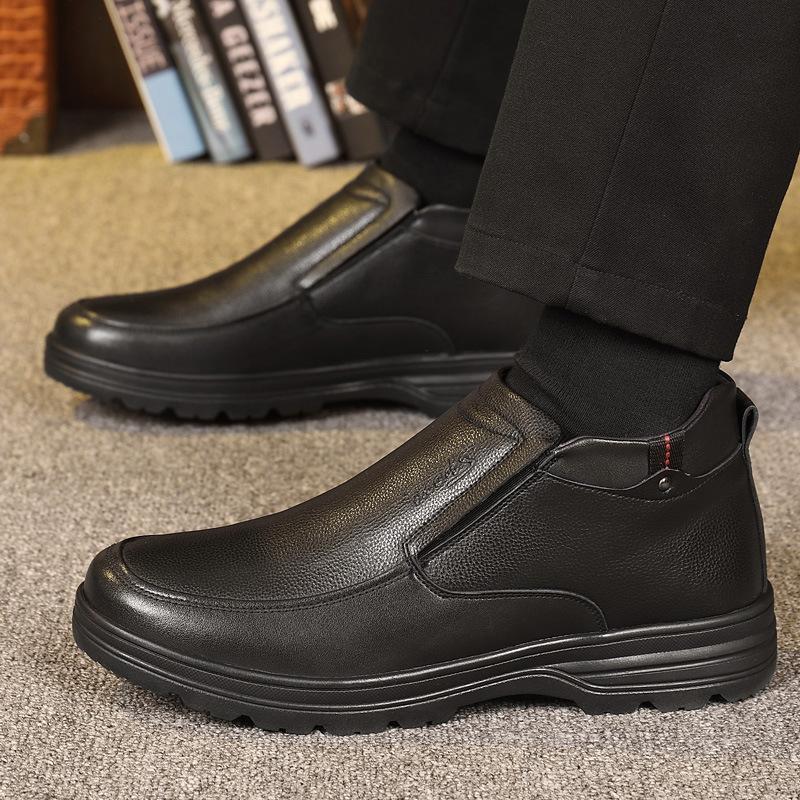 Fashion Winter Men Boots Casual Warm Fur Bussiness Cotton Boots Snow Boots Leather Non-slip Men Leisure Shoes Bota Masculina