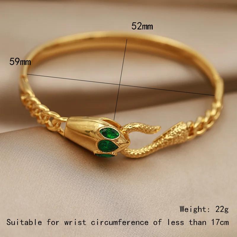 FYSARA Green Eye Snake Shape Desgin Stainless Steel Bracelet  Clasp Titanium Steel Bangle for Women Geometric Zircon Gifts