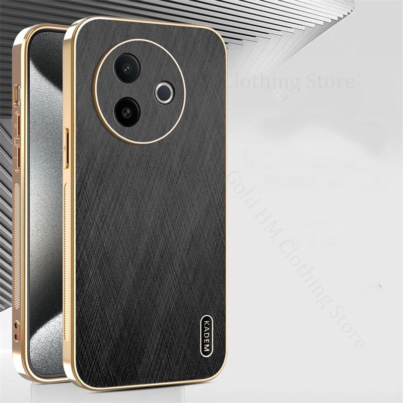 6D Plating Gold Silk Texture Leather Phone Case For Vivo Y300i Y300 Pro Plus Y200 Y78 Y100 Plus Fast Charger Electroplated Cover