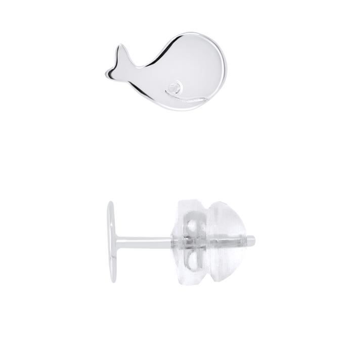 LEA &; ARTHUR - Orecchini per bambini BALENA Motivo 375 millesimi in oro bianco - Sistema per passeggino SILICONOR - Gioielli per bambini