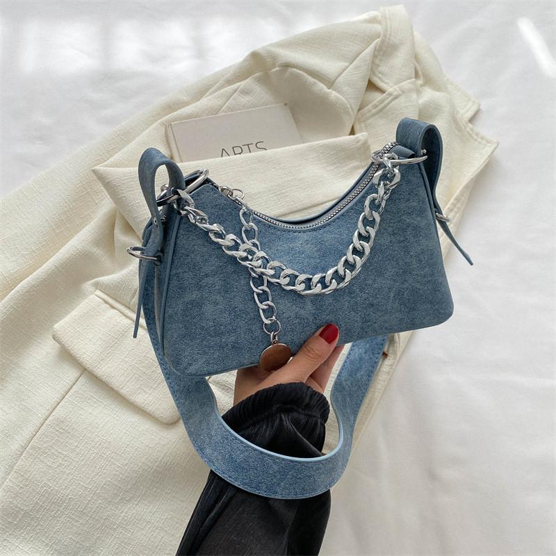 

Stylish Blue Pu Leather Crossbody Bag Trendy Commuter Shoulder Bag With Phone Pocket Denim Blue