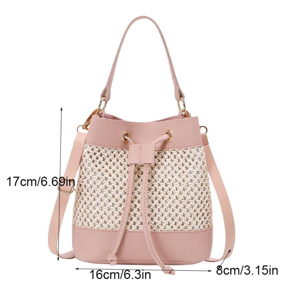 Mode Bündel Tasche Stroh Umhängetasche Gewebt Pendeln Kordelzug Eimerbeutel Handtasche Messenger Bag Strand Schultertasche Damen