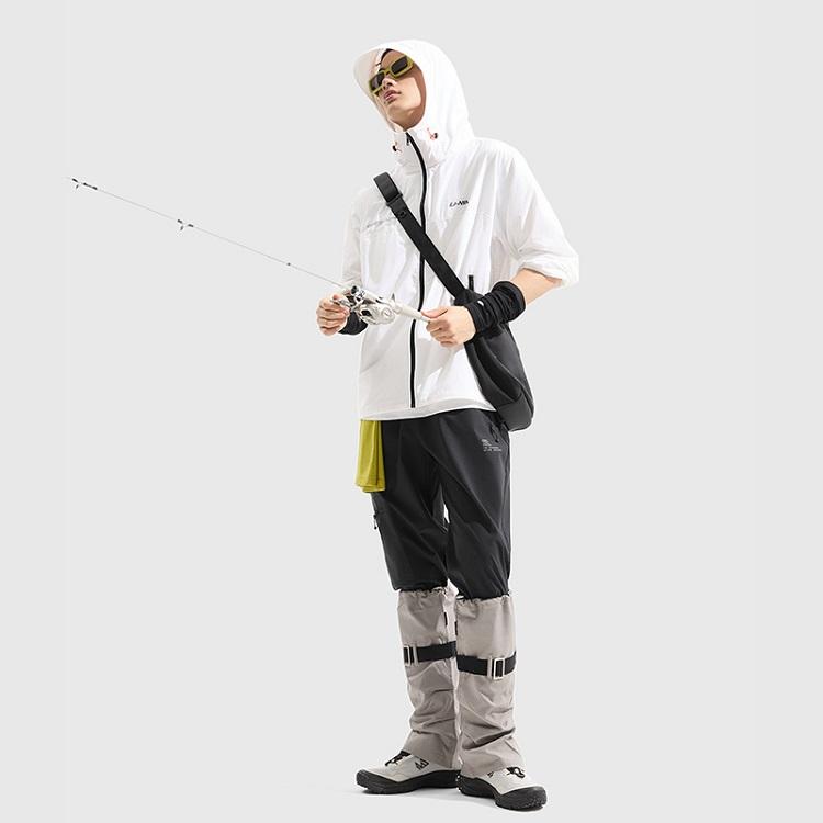 Li Ning Ice Sand UV Protection Water-Repellent Breathable Windproof Outdoor Casual Hoodie Men outerwear Standard-White AFDU677-6