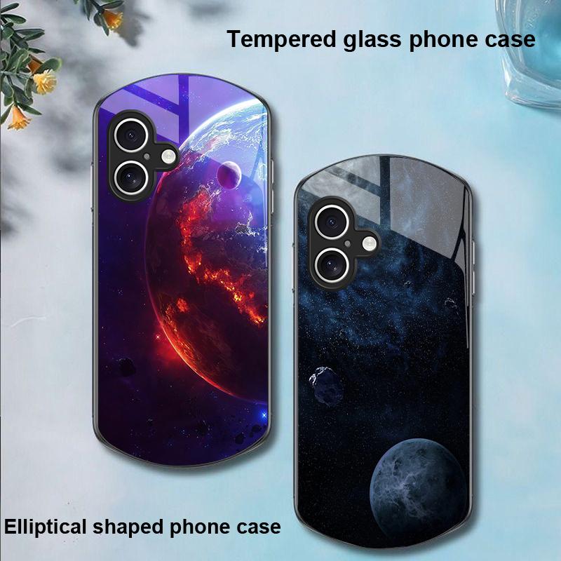 Space Planet For Apple IPhone 16 11 13 15 14 Pro Max 12 Mini 7 8 Plus XR X XS Elliptical Shaped Tempered Glass Phone Case