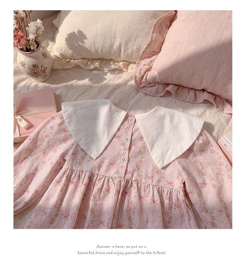 2026 Autumn Korean Style Girls' Floral Embroidery Dress with Doll Collar and Long Sleeves