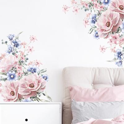 2Pcs/Set Wall Sticker Decorative High Stickiness PVC Pink Peony Flower