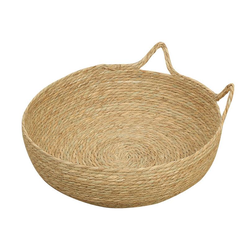 

Cat Litter Rattan Weaving Cat Basket Bed with Soft Cushion Round Donut Design Cozy Warm Comfortable Sleeping Nest for Cats Dogs 35 13cm