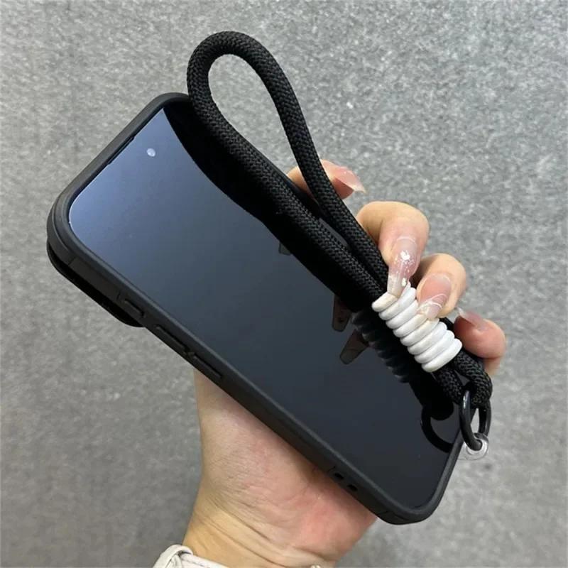 Pouzdro Armor s posuvným okénkem, ochranou, šňůrkou na zápěstí pro iPhone 17 Air 16 15 13 12 11 14 Pro Max, jednobarevný nárazník, kryt se šňůrkou