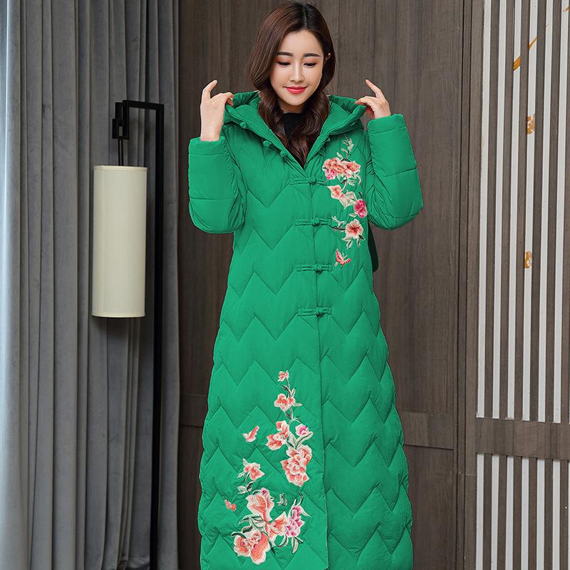 Cotton Woman 2025 New Korean Winter Mid-Length Thickened Ethnic Style Down Padded Jacket Over the Knee Padded Jacket
