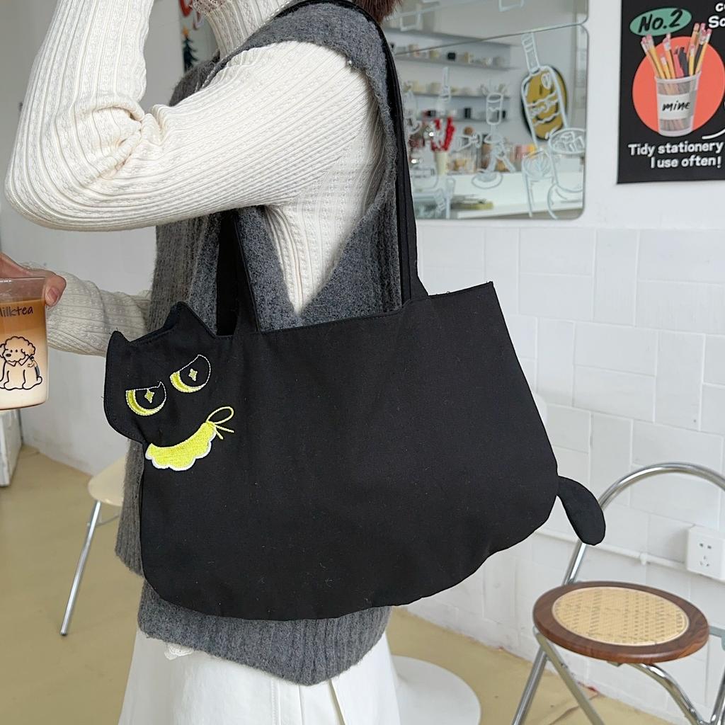 21 Cartoon Kitten Tote Canvas Bag Cute Cute Female Shoulder Bag Student Portable Large Capacity Shopping Bag