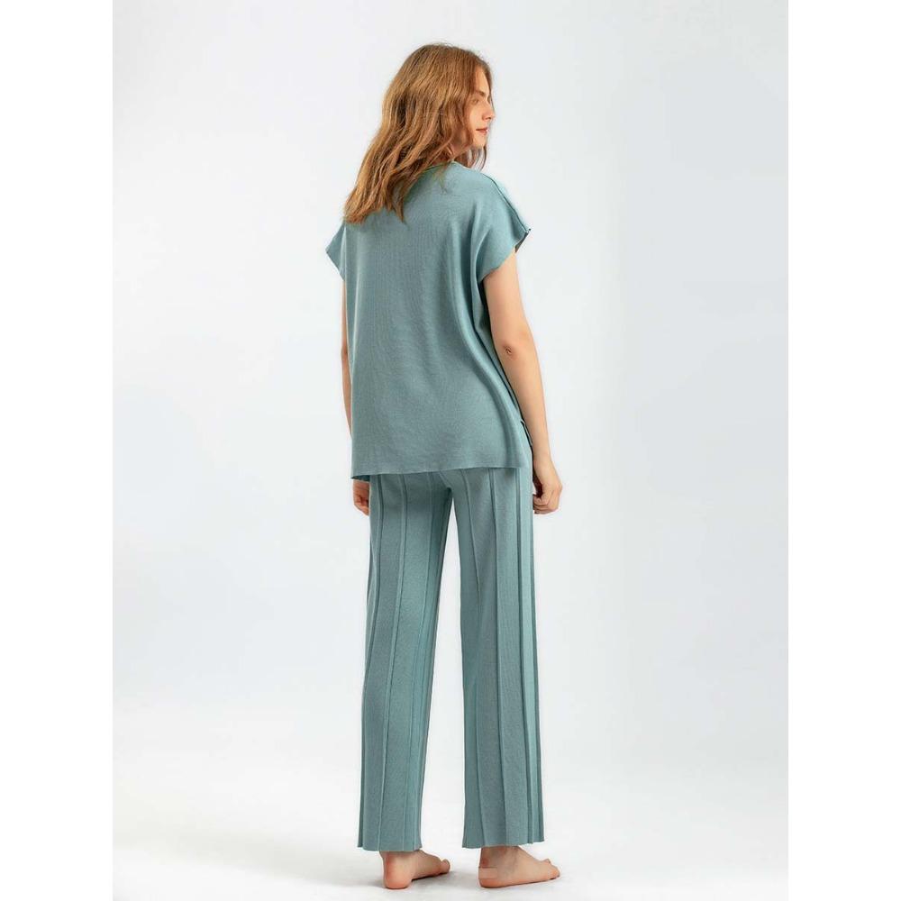 GMXIA Casual Women's Summer Solid-color Sleeveless Vest, Knitted Sweater, Wide-leg Pants, Large-sized Ice Silk Suit
