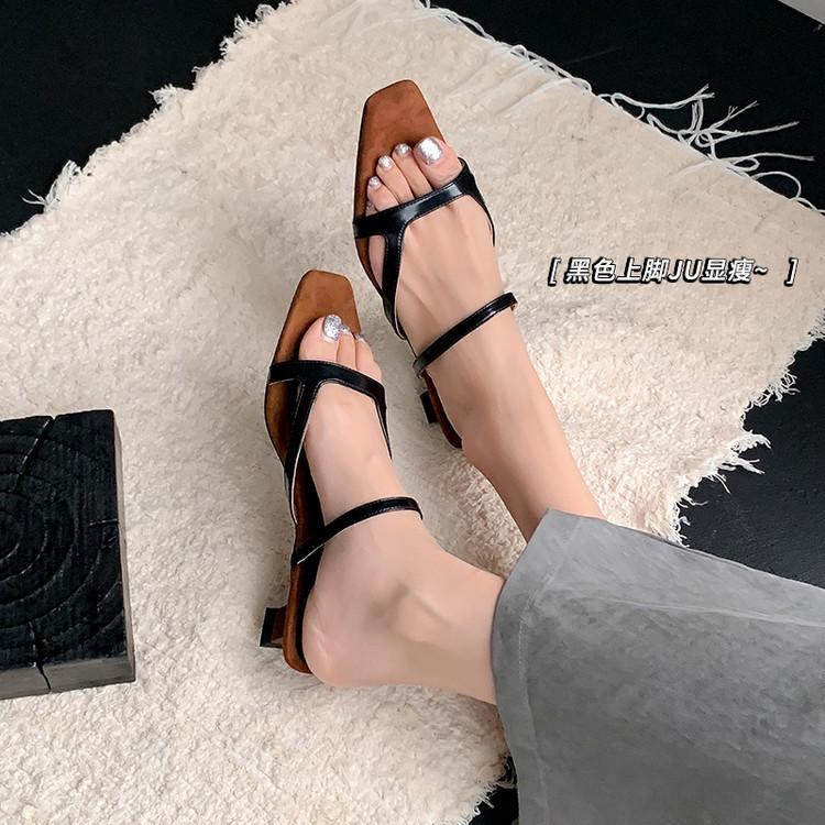 5.5Cm | Wedge heel sandals women's 2025 summer new one-button Roman shoes open-toed leather soft-soled high-heeled sandals
