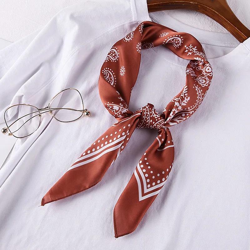 70cm Bandana Head Scarf For Women Fashion Paisley Print Handkerchief Silk Satin Hijab Scarfs Female Square Neck Scarves Dropship