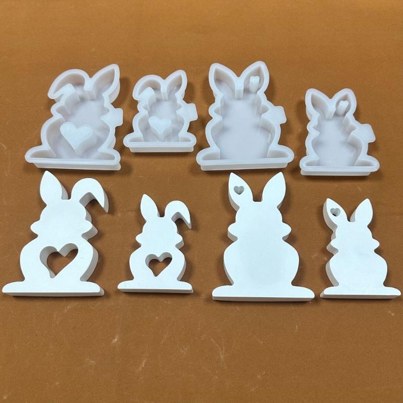 Easter Rabbit Candle Molds Heart Rabbit Silicone Mould DIY Handmade Cake Chocolate Epoxy Baking Mould for Valentines Day