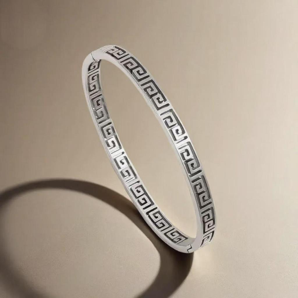 Damen Armband aus Edelstahl mit Chinesische Mauer Muster, Titanstahl, Anlaufgeschützt, Geeignet zum Baden, Leichter Luxus, Vielseitiges Design