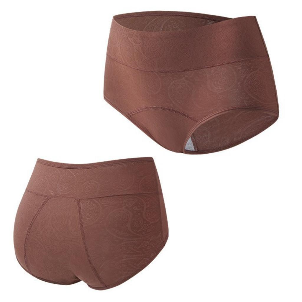 Women's Leakproof Period Panties 3 Pack High Waist Mesh Briefs Apricot Gray Coffee