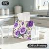 1pc Tissue Box, Classic Floral Purple Roses Romantic Pattern, 2D Flat Printing, Polyester Fabric, Folds Flat, Tissue Container, for Restaurant